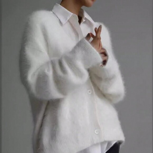 MODA ME COUTURE Sweaters - White Elegant Women's Drop Shoulder Faux Fur Cardigan